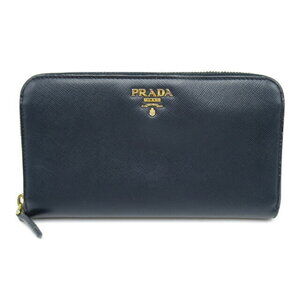 Prada round long wallet Saffiano leather Navy Blue Wallet
